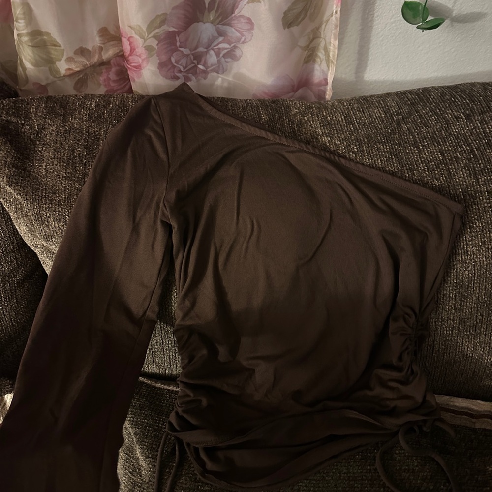 Ambiance Chocolate Brown Asymmetrical Top